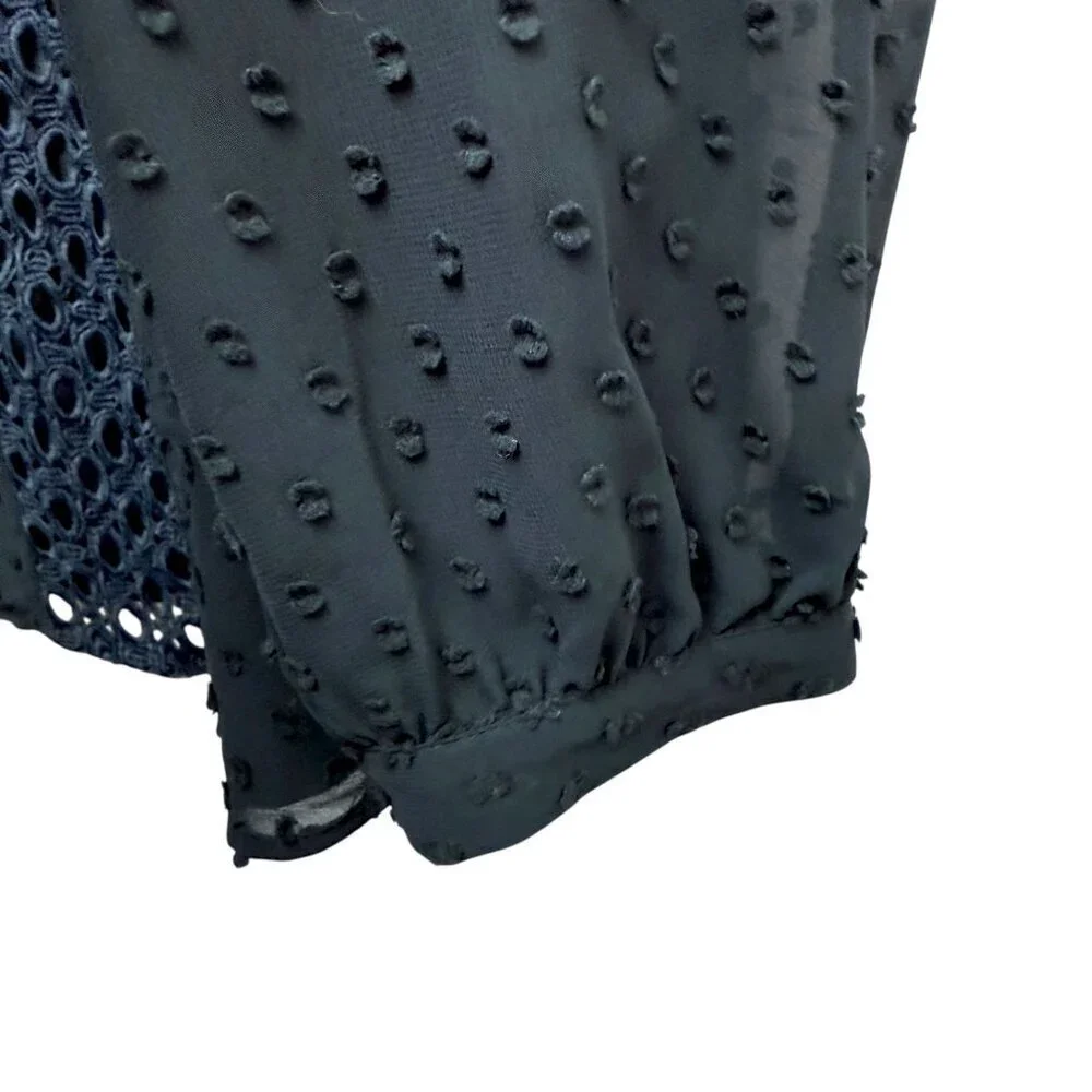 Isaac Mizrahi Live Black Blouse Size 14 Swiss Dot Chiffon Peasant Top NEW - Picture 9 of 11